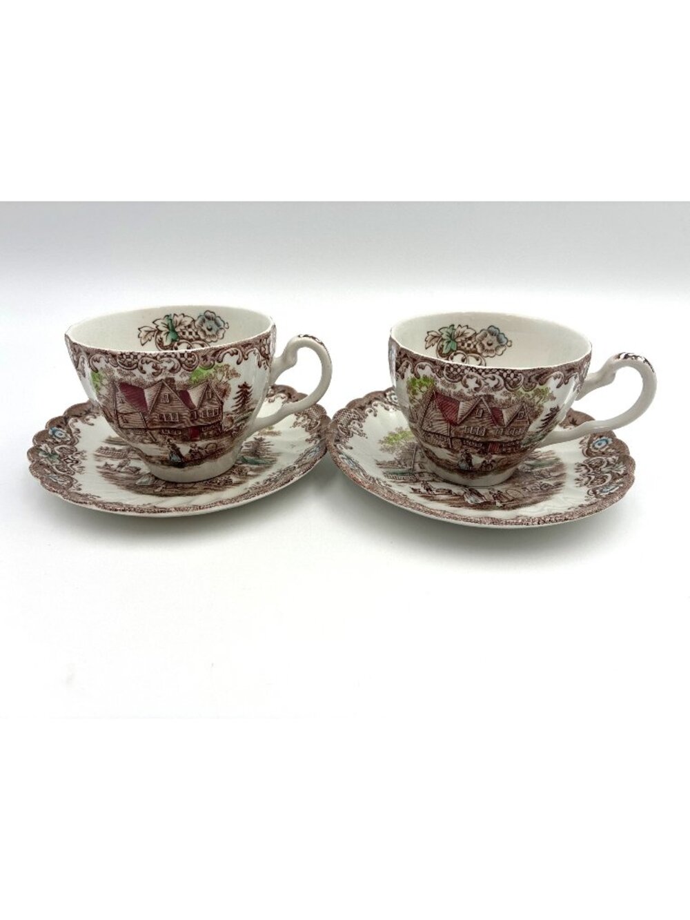 Johnson Brothers Heritage Hall Colonial Overhang Tea Cups & Saucers Set Of 2
